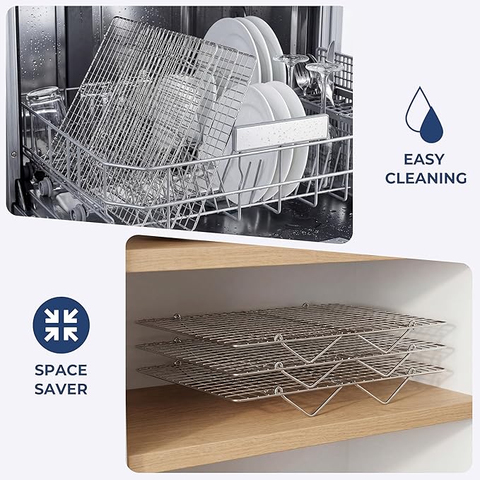 E-far Cooling Rack for Cooking and Baking-4-Tier, 15”x10” Collapsible & Stackable Tight-Wire Stainless Steel Cookie Rack for Baking Sheet, Oven, Roasting, Dishwasher Safe & Space Saving