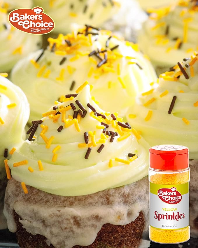 Bakers Choice Yellow Sprinkles for Baking - Jimmies Sprinkles for Ice Cream Toppings - Dairy Free, Kosher 2.8 oz.