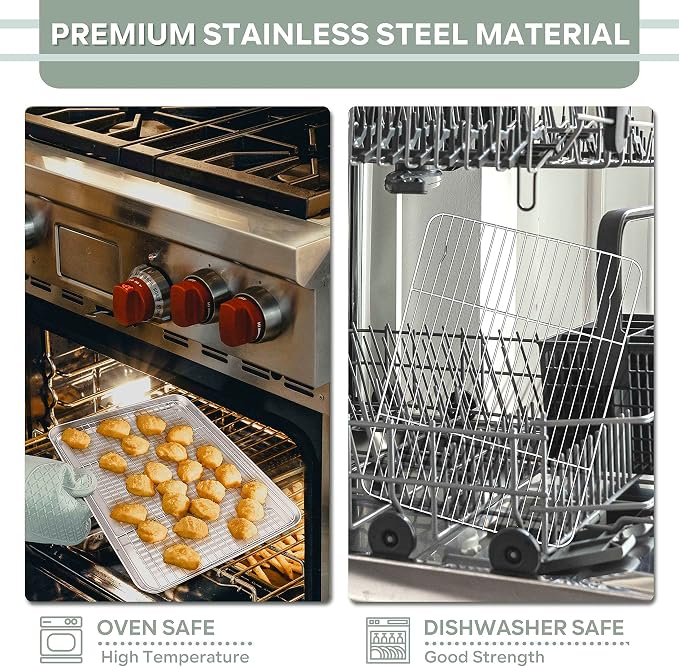 Herogo Cooling Rack Set of 2, Stainless Steel Large Baking Oven Rack, 16.5" x 11.5" Fit Half Sheet Pan, for Cooling Grilling Roasting Bacon Cake Cookies, Rust Resistance