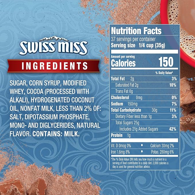 Swiss Miss Milk Chocolate Flavor Hot Cocoa Mix Canister, 45.68 oz. (Pack of 6)