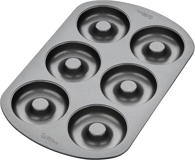 Wilton 6-Cavity Doughnut Baking Pan, Makes Individual Full-Sized 3 3/4" Donuts or Baked Treats, Non-Stick and Dishwasher Safe, Enjoy or Give as Gift, Metal (1 Pan)