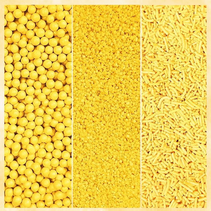 Confect Yellow Sprinkles | Sprinkle for Cakes & Cupcakes Decoration | Galaxy Sprinkles | Assorted Pack of 5 Summer Break Party Celebration Mix Dragees, Jimmies & Sparkling Sugar | Vegan, Gluten-Free, Soy-Free, Dairy-Free, Palm Oil-Free- 5 Oz