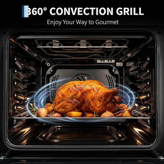 Garvee 24 Inch Built-in Steam Electric Oven Combo, 2.5 Cu.ft Convection Wall Oven, 5 Cooking Modes, Steam Function, Triple-Layer Glass, Easy Clean Interior, Timer & Safety Lock, Silver