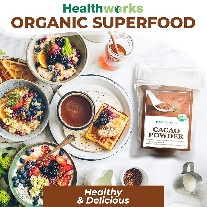 Healthworks Superfoods Organic Cacao Powder - 48 Oz / 3 Lbs - Cocoa Chocolate Substitute - Rich Chocolate Flavour - Sugar-Free, Keto, Vegan & Non-GMO - Peruvian Bean/Nut Origin - Antioxidant Superfood