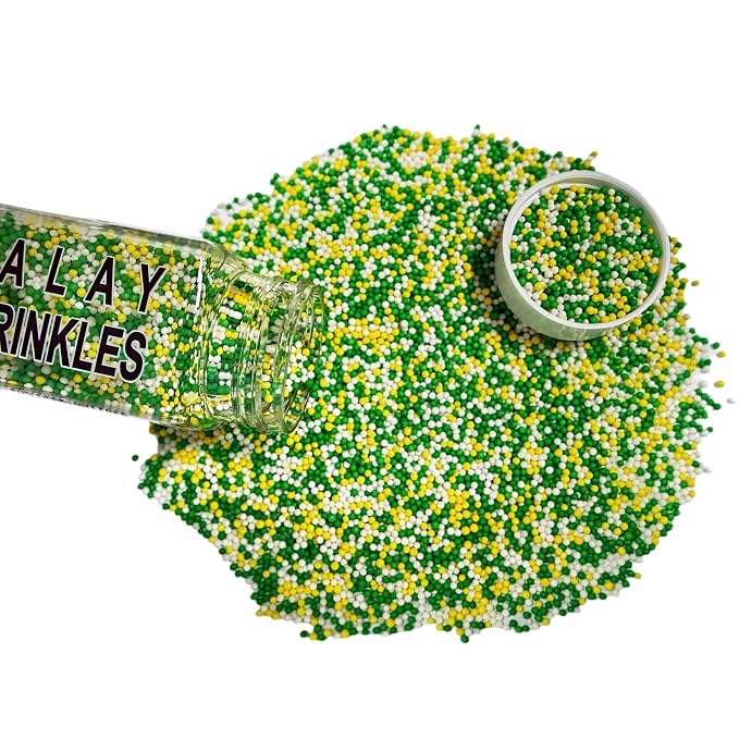 Sentovac 2mm Yellow Green and White Nonpareils Pearl Sugar Sprinkles for Cake Decorating Edible Cake Cupcake 1 Bottle 3.88oz/110g Sprinkles for Decorating