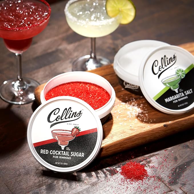 Collins Red Cocktail Sugar, Enhance Daiquiris, Cosmopolitans, Margaritas, Cocktail Drinks, Glass Rimming Sugar for Cocktails 7oz