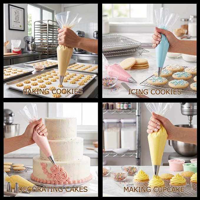 Cokuma 16-Inch Disposable Piping Bags for Decorating Pastry, 100 Pack | LDPE material, Large size, Food grade, Anti-burst, Slip-resistant, for decorating cakes cupcakes and cookies, BPA-free