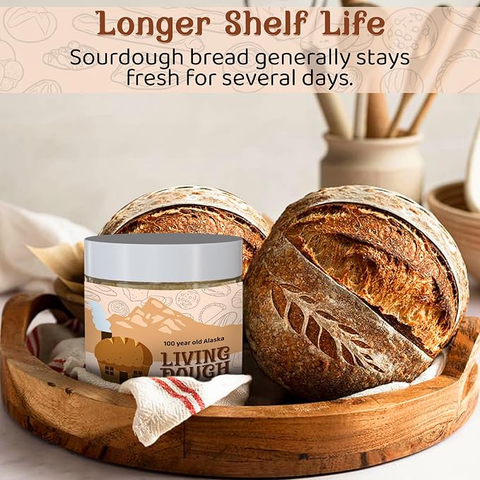Living Dough -100 Year Old Alaska Sourdough Starter Culture - Active & Live Organic Sourdough Starter for Baking - For Artisan Bread, Pizza Dough, Waffles & More
