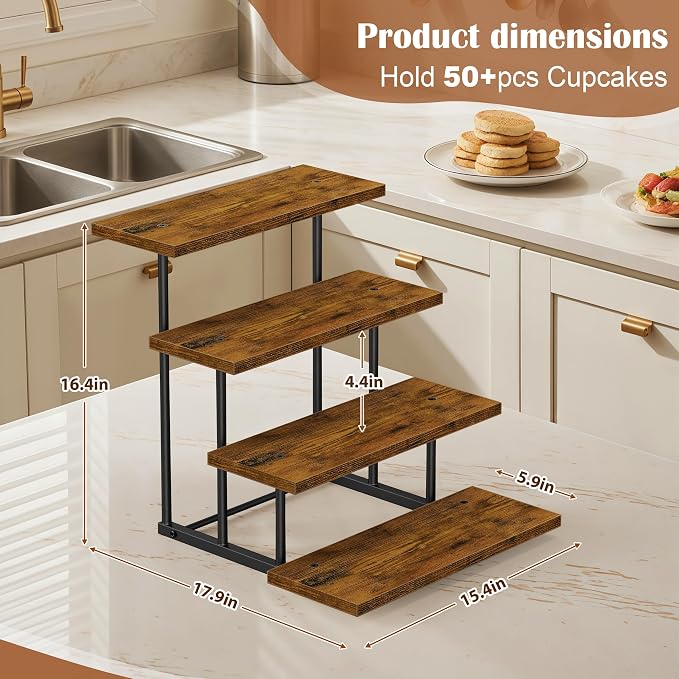 Emfogo Wooden Cupcake Display Stand, 4 Tier Rectangular Tiered Dessert Stands, Dessert Table Display Set for Vendor Booth Party Large Cup Cake Tower for Cup Cake Cookie Food (2 Pack)