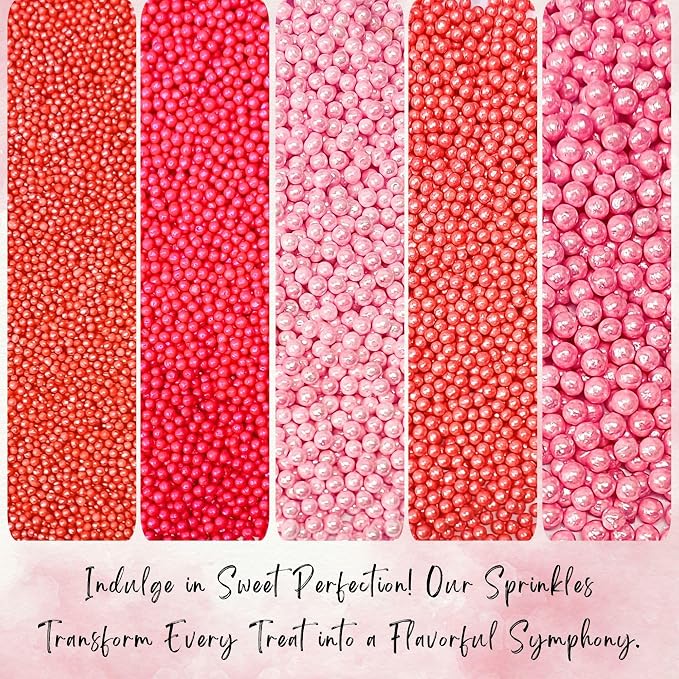 Confect Pretty in Pink Pearl Sprinkles Mix – Pink Sprinkles | Edible Baking Decorations for Cakes, Cupcakes, Cookies – Valentine’s Day & Anniversary Sprinkle Set – Pack of 5 | Vegan, Gluten-Free, Nut-Free, Soy-Free, Dairy-Free , Handcrafted Sprinkle- 5 Oz