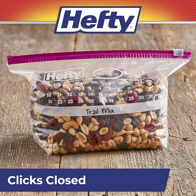 Hefty Slider Calendar Storage Bags,Half Gallon Size,256 Total,32 Count (Pack of 8)