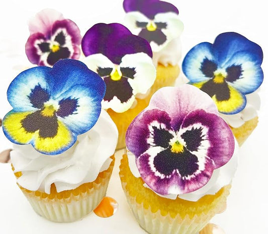 Sugar Robot - Edible Pansies for cake decorating - Large Size - Edible flowers cake decorations - Premium Crafted - Made in the USA Cake -Set of 12 (Pansies)