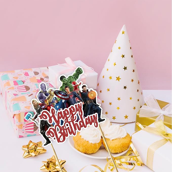 Superhero Happy Birthday Cake Topper – Comic Theme Party Decorations | Perfect for Men & Adults Celebrations | Ideal for Cakes, Cupcakes & Party Décor