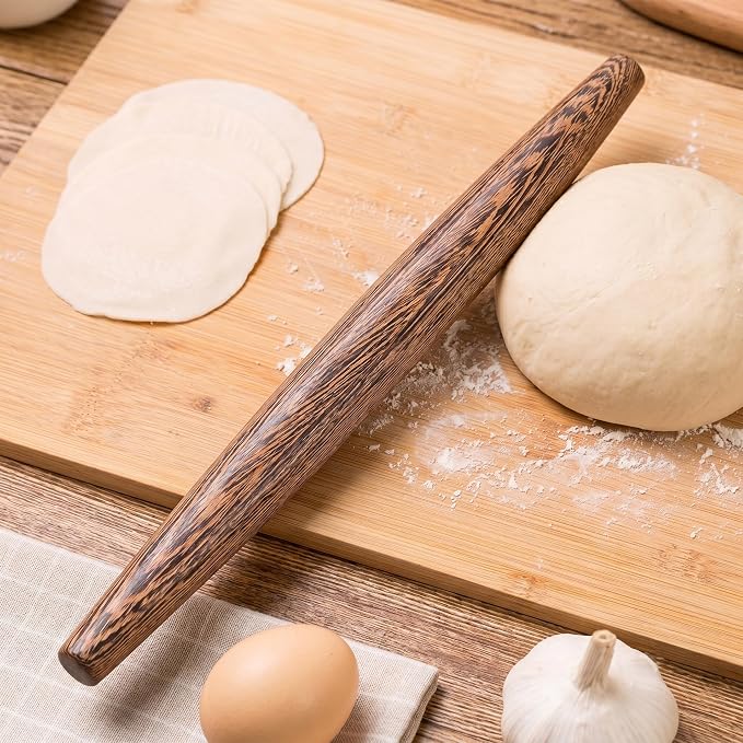 15.75 Inch French Rolling Pin – Smooth & Balanced Wooden Dough Roller for Baking and Pastry, Distinctive Feathered Grain Beauty