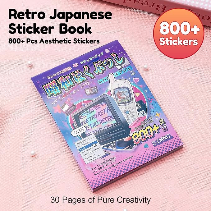 Japanese Sticker Book for Adults – 45 Sheets 800+ Pcs Aesthetic Vintage Manga Stickers for Journaling & Scrapbooking, Cute Sticker Book for Planner, DIY Crafts, Junk Journal & Gifts