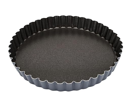 Matfer Bourgeat Exopan Steel Tart Mold with Removable Bottom, Nonstick, Fluted, 11"