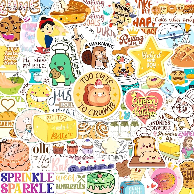 200PCS Baking Stickers, Bakery Vinyl Stickers for Laptops Water Bottles Scrapbooking, Baking Themed Gifts for Bakers, Cute Bakery Party Decorations