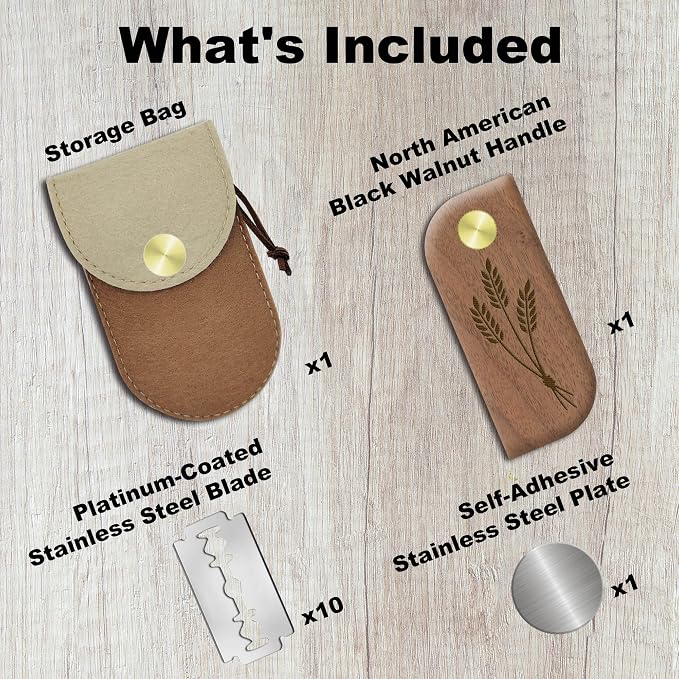 Magnetic Bread Lame Sourdough Scoring Tool Easy Scoring Knife for Bread Baking Scorer Cutter for Homemade Slashing with 10 Razor Blades - Storage Bag Included - Ergonomic Handle - Black Walnut
