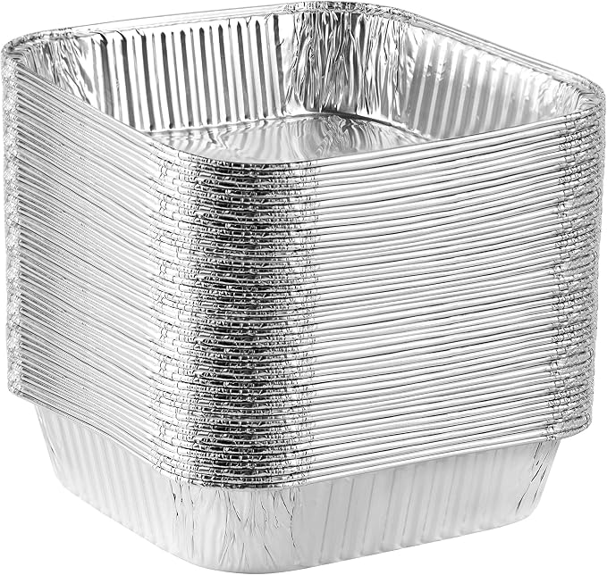 PLASTICPRO Disposable 8'' X 8'' X 2'' Inch Square Aluminum Tin Foil Baking Pans Bakeware - Cookware Perfect for Baking Cakes, Breads, Brownies, Bread, Meatloaf, Lasagna, Pack of 50