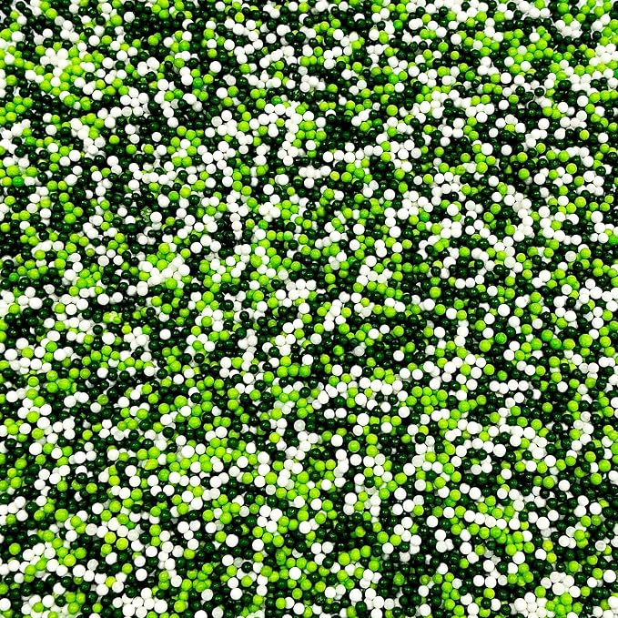 Homipooty Nonpareils Sprinkles Edible Green White Pearl Sugar sprinkles 110g/3.88oz 2mm Mini Sugar Pearls Baking Cakes Cupcake Topper Ice Cream and Cake Decorations for Patrick's Day