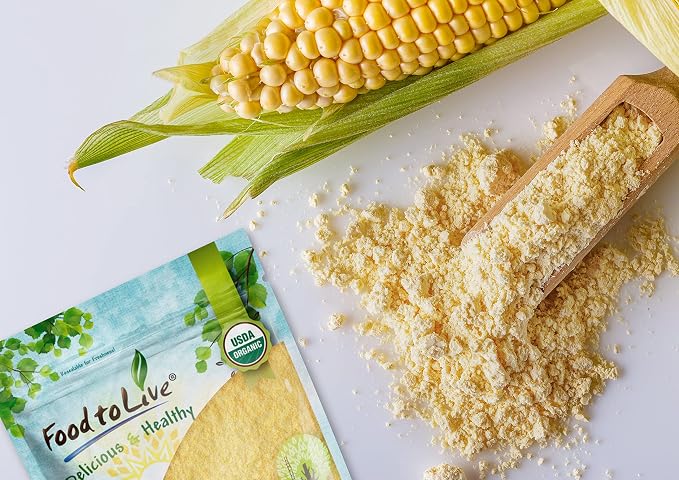 Food to Live Organic Corn Flour, 5 Pounds Non-GMO, Whole Grain, Finely Ground Meal, Vegan, Kosher, Bulk Yellow Milled Maize. Great for Cooking and Baking Cornbread, Pancakes, and Tortillas.