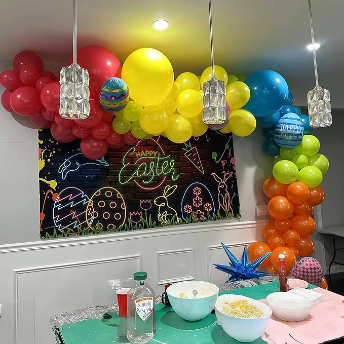 141 Pcs Rainbow Easter Balloon Arch Kit, Hot Pink Lime Green Orange Slate Blue Yellow Latex Neon Summer Tropical Balloon Garland for Hawaiian Luau Aloha Birthday Baby Shower Pool Party Decorations