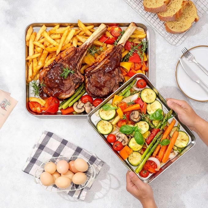 Onader Baking Cookie Sheet Set of 6, 20 x 14 Inch Stainless Steel Large Baking Sheet Pan, 1 Inch Deep Metal Oven Pan Tray for Oven, Easy Clean & Dishwasher Safe