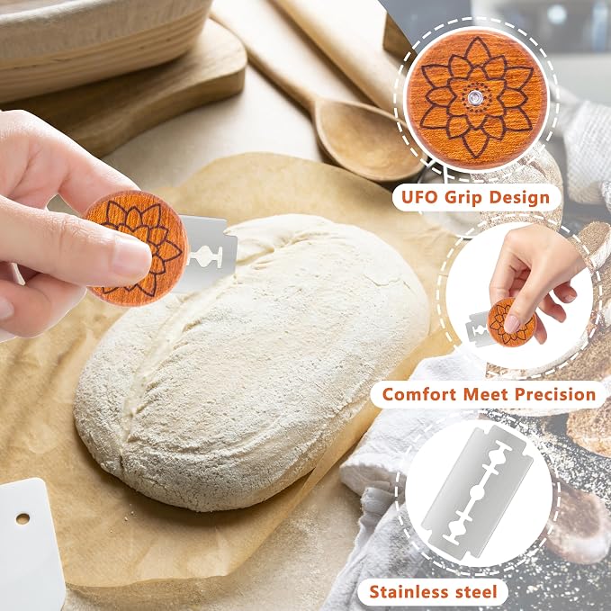 UFO Bread Lame Cutter for Homemade Sourdough,Bread Scorer Tool for Sourdough with 5 Blades and Case,Slashing Tool Bread Cutting Knife for Artisan Bread and Baguette Makers,Water Lily