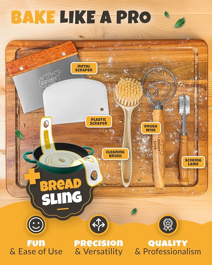 CRUSTLOVE Dutch Oven Bread Baking - 5QT Enamel Bread-Oven - incl Sourdough Bread-Baking Suppliers like Dough Whisk Scoring Lame etc Bread-Dome Cast Iron Bread-Pan with Lid for Sour dough, Bread-makingBottle Green Dome