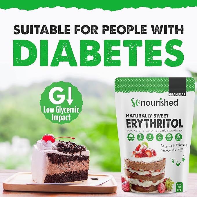 So Nourished Erythritol Sweetener Granular - 1:1 Sugar Substitute, Keto - 0 Calorie, 0 Net Carb, Non-GMO (2.5 lbs / 40 oz)