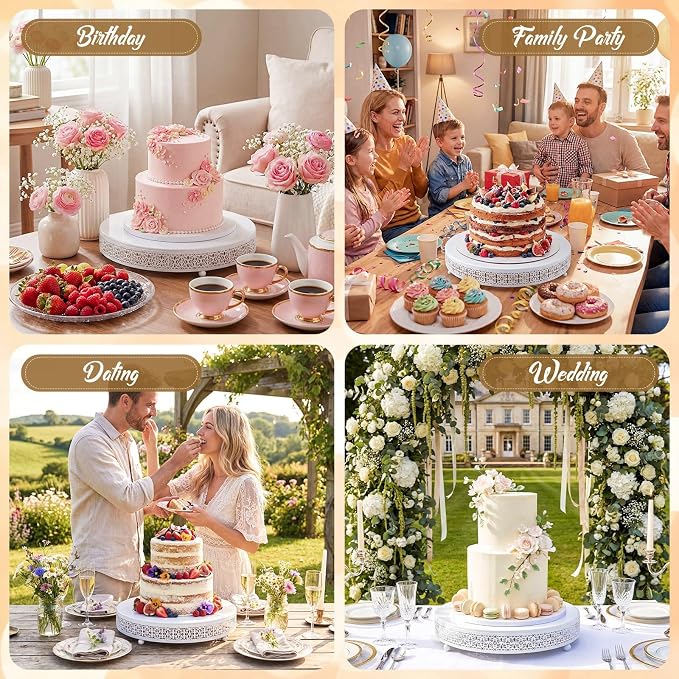 Wenqik White Cake Stand 16 Inch Metal Round Cupcake Dessert Wedding Cake Stand with Cutting & Spatula Cookies Display Holder Fruit Serving Tray for Table Wedding Birthday Anniversary Party
