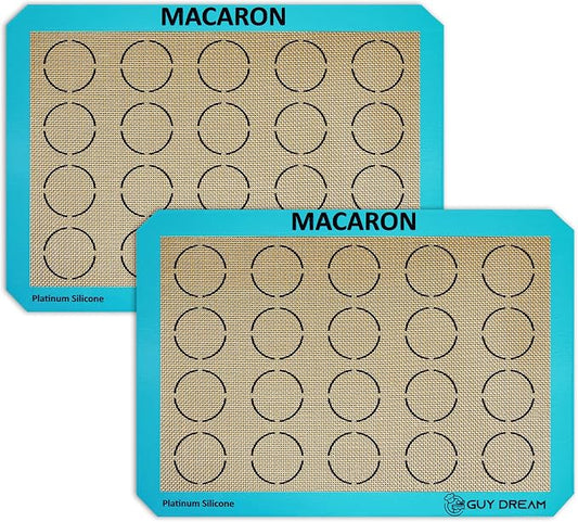 GUYDREMAT 2PCs Half Sheet Silicone Baking Mat Kit - Non Stick Food Grade Macaron Baking Mat - Reusable Easy Cleaning Oven Mat - 16 1/2' x 11 5/8'