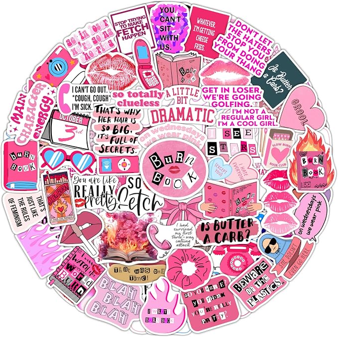 100Pcs Burn Book Stickers for Water Bottle, Laptop - MEA Girls Stickers, Burn Book Party Supplies & Decorations, Merch, Gifts for Women & Men