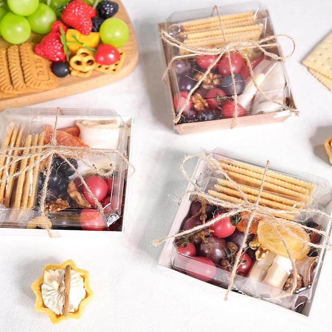50 Pack White Kraft Grazing Boxes 5.3x4.9x2.5in for Snack Tables | Use for cookies, fruit, cake slices, mini sandwiches or tasting portions after cooling.