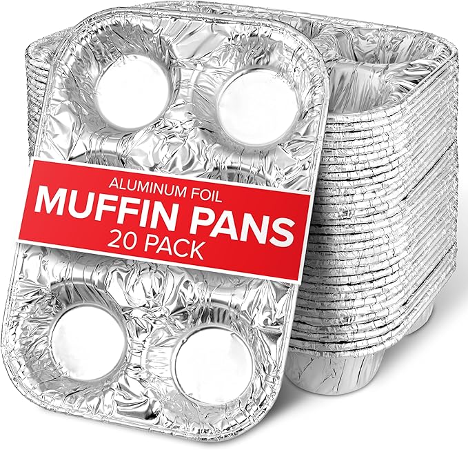Stock Your Home (20-Count Disposable Muffin Tins 6-Cup, Standard Size Foil Muffin Pans, Aluminum Cupcake Tin for Baking, To-Go Trays for Bake Sales, Parties, Holidays