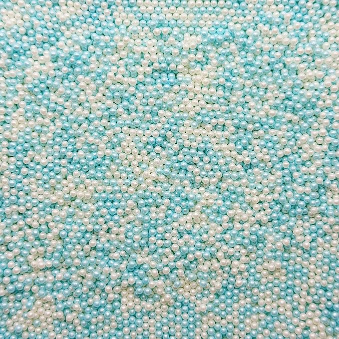 CandiJumpin 2mm Blue and White Edible Pearls, White and Baby Blue Nonpareils Sprinkles Small Pearl Sprinkles for Cake Decorating Mini Sugar Pearls for Baking Baby Shower Party Wedding Christmas Supplies 3 OZ