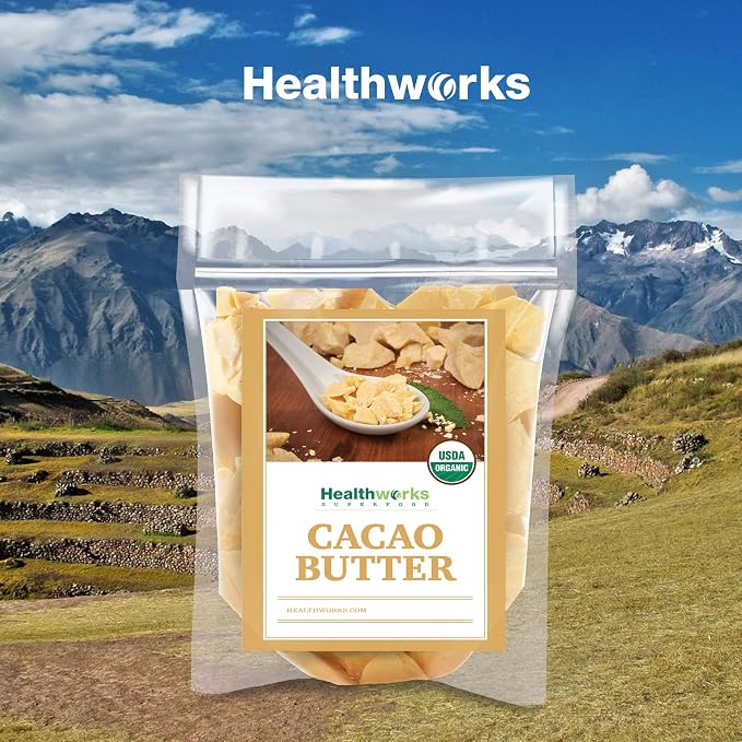 Healthworks Superfoods Organic Cacao Butter - 32 Oz / 2 Lbs - USDA Certified Organic from Peru - Unrefined Non-Deodorized Cocoa - Sugar-Free, Keto, Vegan & Non-GMO - Antioxidant Superfood