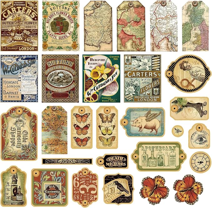 PRSTINCOL 116Pcs Vintage Stickers - Junk Journal Supplies - Waterproof Cute Aesthetic Stickers for Adults, Water Bottles, Planners - Durable Sticker Pack