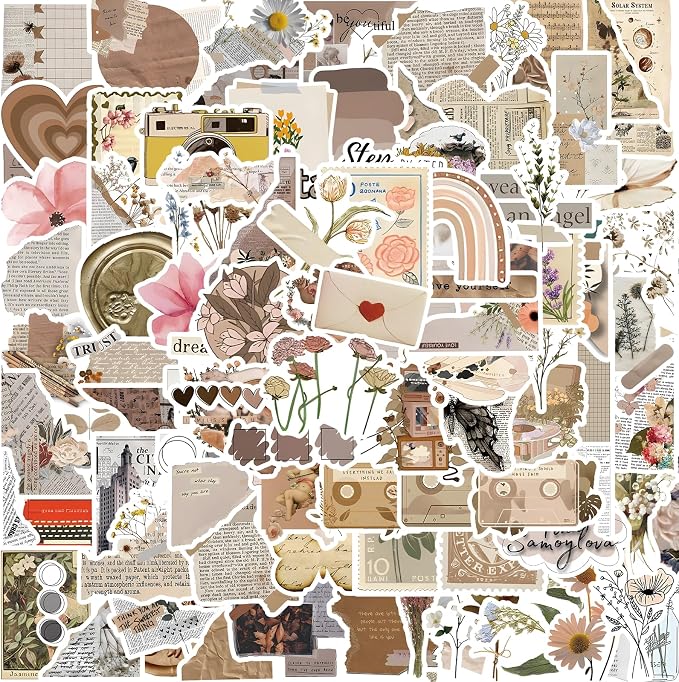 120 PCS Vintage Aesthetic Stickers for Journaling, Scrapbook Supplies, Junk Journal Stickers, Botanical Waterproof Vinyl Sticker Pack for Planner, Diary, Water Bottles, Gifts for Teen Girls Women