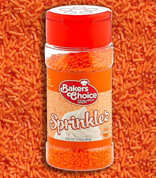 Bakers Choice Orange Sprinkles for Baking - Jimmies Sprinkles for Ice Cream Toppings - Dairy Free, Kosher 2.8 oz.