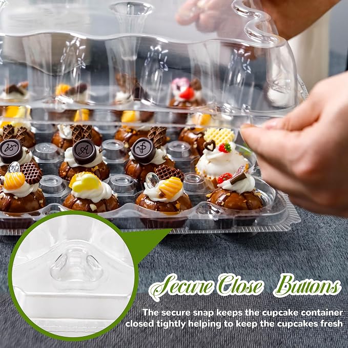 NPLUX 24 Count Mini Cupcake Containers 15 Pack Cupcake Holder with Detachable Tall Dome Lids Mini Plastic Stackable Cupcake Boxes for 360 Cupcakes, BPA Free