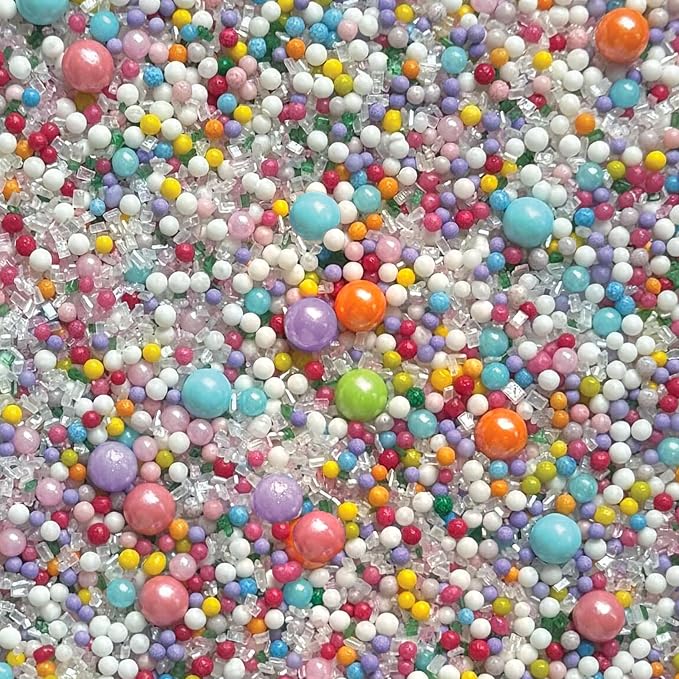 Fancy Sprinkles Rainbow Royale Sprinkles | Mixed Size Candy Pearls, Dragees & Sugar Crystals | Cake, Cupcake & Cookie Decorating | Birthday & Unicorn Party | 1 Pack (0.5c)