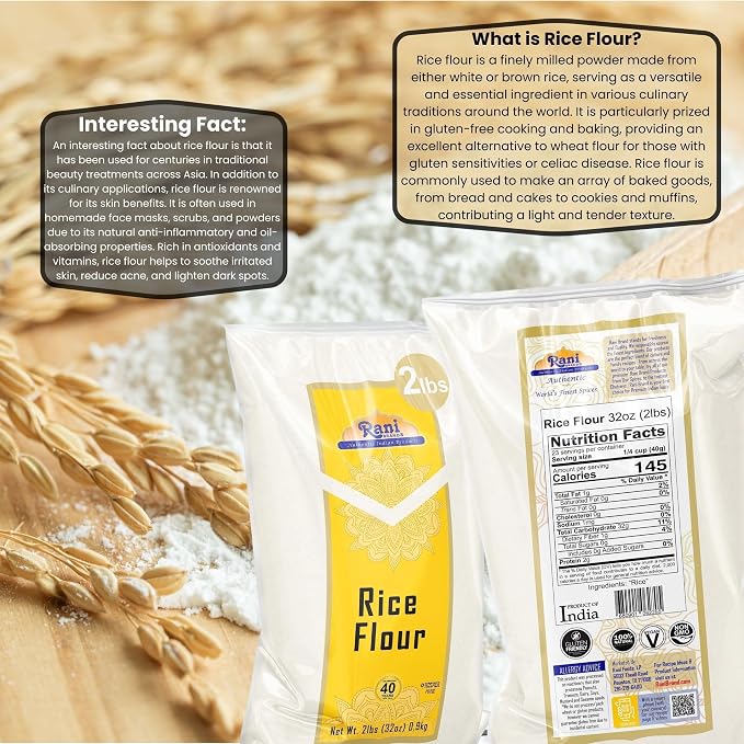 Rani Rice (White) Flour 32oz (2lbs) 908g ~ All Natural | Gluten Friendly | Vegan | NON-GMO | Kosher | Indian Origin
