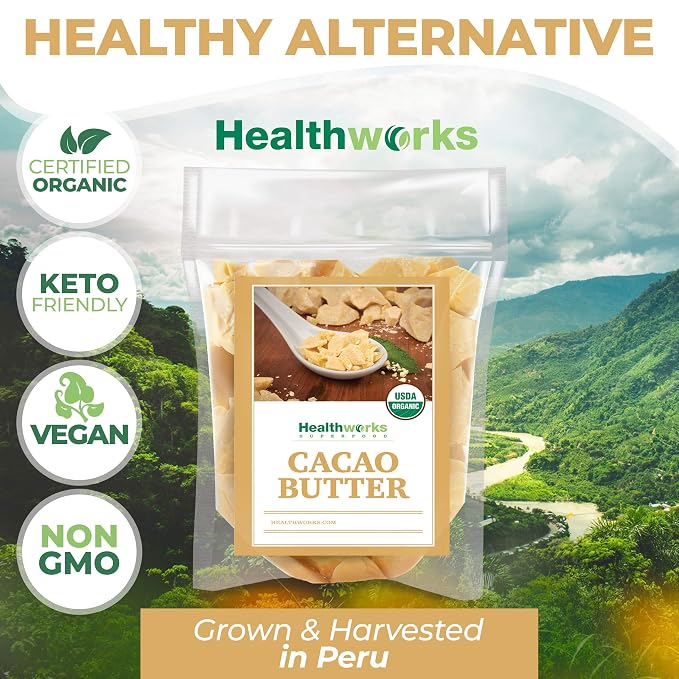 Healthworks Superfoods Organic Cacao Butter - 32 Oz / 2 Lbs - USDA Certified Organic from Peru - Unrefined Non-Deodorized Cocoa - Sugar-Free, Keto, Vegan & Non-GMO - Antioxidant Superfood