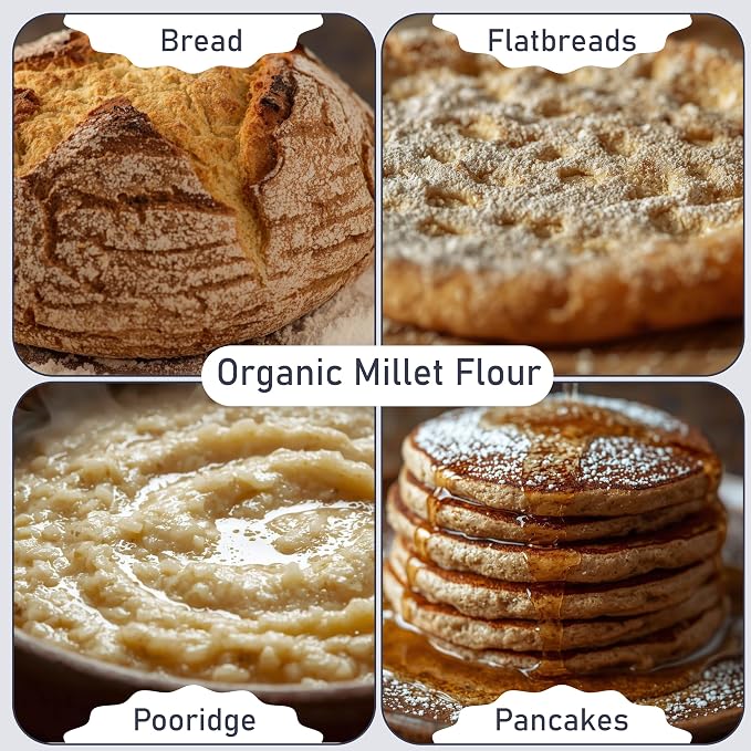 Great River Milling Organic Millet Flour | USDA Organic, Naturally Gluten Free, Non-GMO, Vegan, Kosher | Mild, Nutty Flavor for Baking, Flatbreads, Pancakes & Porridge | 5 Lb