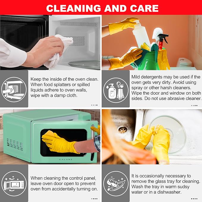 Galanz GLCMKZ11GNR10 Retro Countertop Microwave Oven with Auto Cook & Reheat, Defrost, Quick Start Functions, Easy Clean with Glass Turntable, Pull Handle, 1.1 cu ft, Green