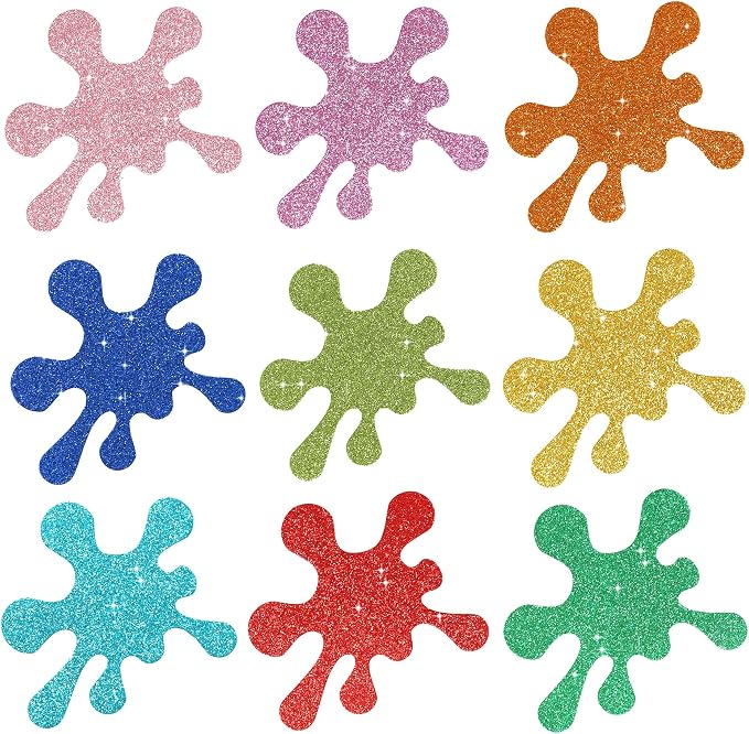 Vuzvuv 54Pcs Glitter Art Paint Splatter Paper Cutouts Bulletin Board Decorations for Birthday Party Theme Decor Supplies