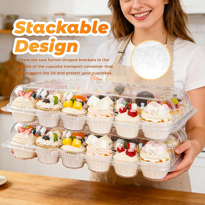 24 Count Cupcake Containers 5 Pack Cupcake Holders Plastic Clear Disposable Cupcake Containers with Detachable Tall Dome Lids and 360 Liners for 120 Cupcakes, BPA Free, Standard Size