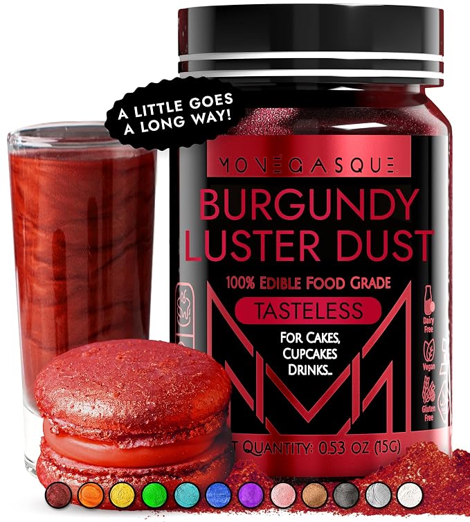 MONÉGASQUE Red Edible Glitter for Drinks 15g – Burgundy Edible Glitter for Cakes & Cocktails - Red Luster Dust for Drinks, Cocktail, July 4th Cake Decorating, & Food Decorations - Spray Drink Shimmer