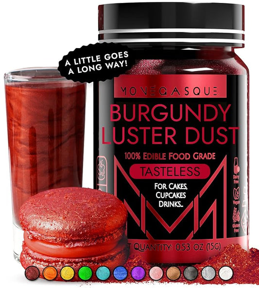 MONÉGASQUE Red Edible Glitter for Drinks 15g – Burgundy Edible Glitter for Cakes & Cocktails - Red Luster Dust for Drinks, Cocktail, July 4th Cake Decorating, & Food Decorations - Spray Drink Shimmer